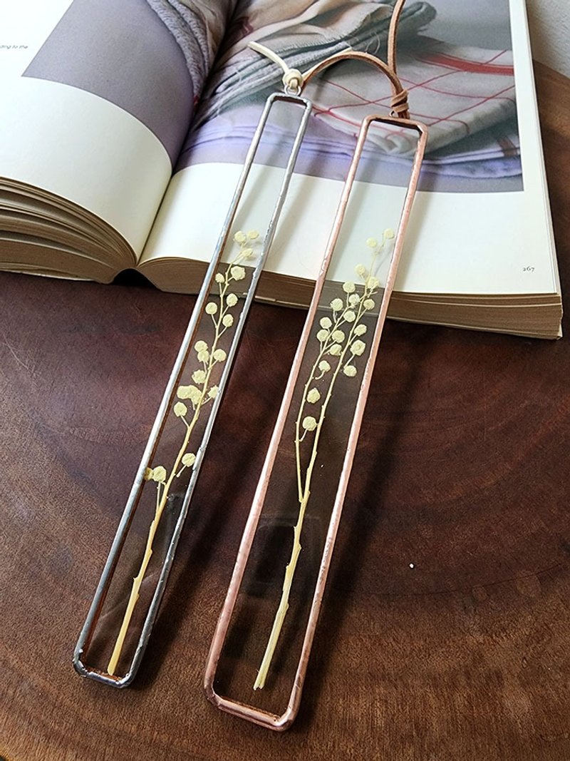 植物圖鑑∣金合歡∣玻璃鑲崁∣花草標本書籤 - 書籤 - 植物．花 白色