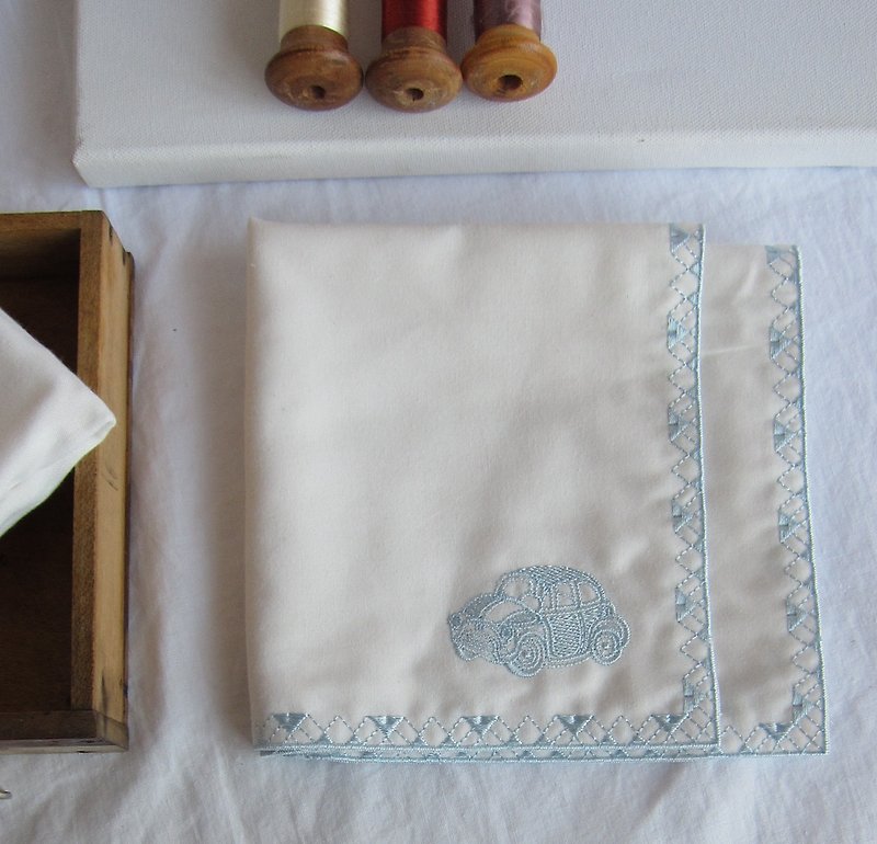 ผ้าฝ้าย/ผ้าลินิน ผ้าเช็ดหน้า - Mini Car  Embroidered Handkerchief