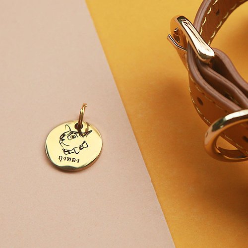 MrAndMrsSniff Gold Pet ID tag S 20 mm Thick Chinese Japanese Stainless steel Dog Cat Tag