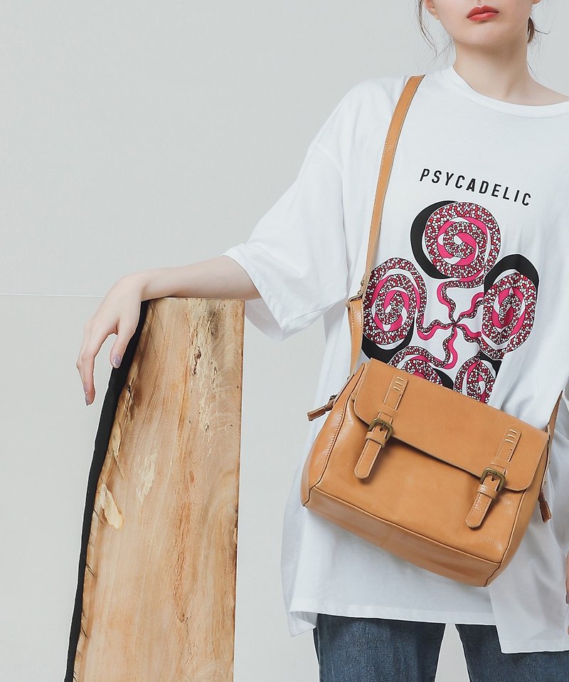 Vintage satchel bag- orange - Messenger Bags & Sling Bags - Genuine Leather Brown