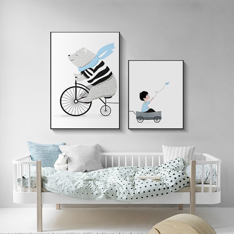 Walking with the Bear_Hanging Painting_Animal Series_Made in Taiwan and shipped quickly within two working days - Posters - Cotton & Hemp Blue