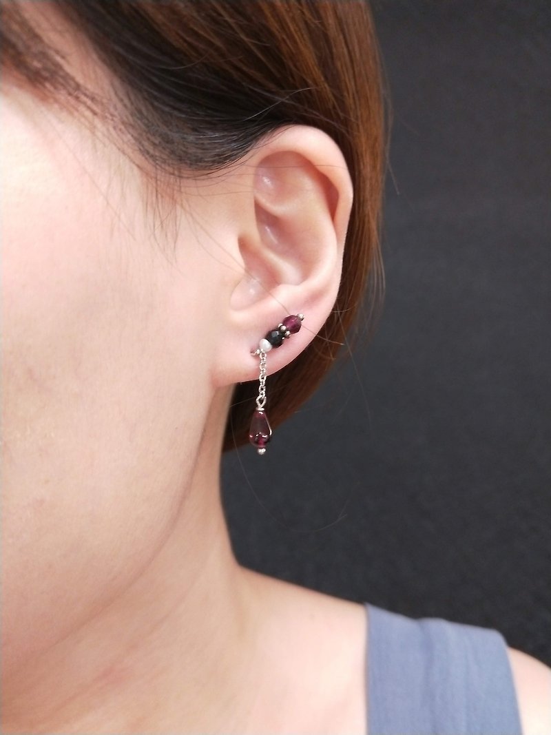 earring. * Red tourmaline Stone earrings obedient ear acupuncture - ต่างหู - เครื่องเพชรพลอย หลากหลายสี