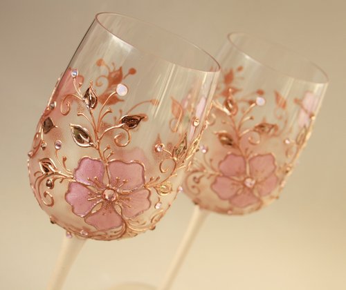 Wine Glasses Black Gold Flowers Swarovski Crystals, Hand-painted set of 2 -  Shop NeA Glass Bar Glasses & Drinkware - Pinkoi