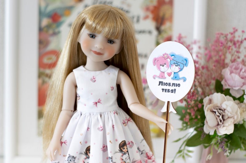 Dress for 14 inch dolls Ruby Red Fashion Friends (RRFF) for Valentine's Day - ตุ๊กตา - ผ้าฝ้าย/ผ้าลินิน ขาว