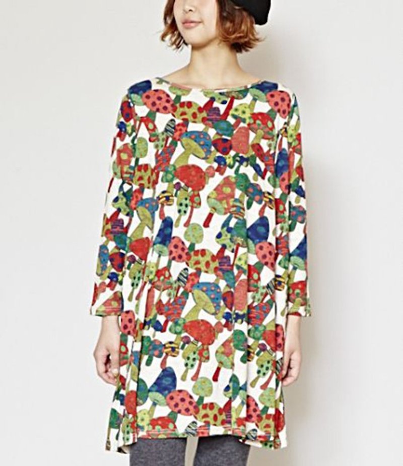 【Pre-order】 ☼ psychedelic mushroom dress ☼ (three-color) - One Piece Dresses - Cotton & Hemp Multicolor