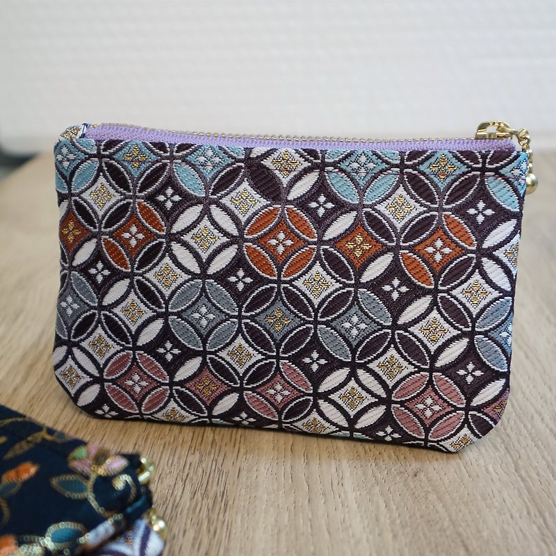 [Nishijin Weaving Gold] Zipper Wallet Card Bag Key Bag Japanese Color - ที่เก็บนามบัตร - งานปัก สีน้ำเงิน