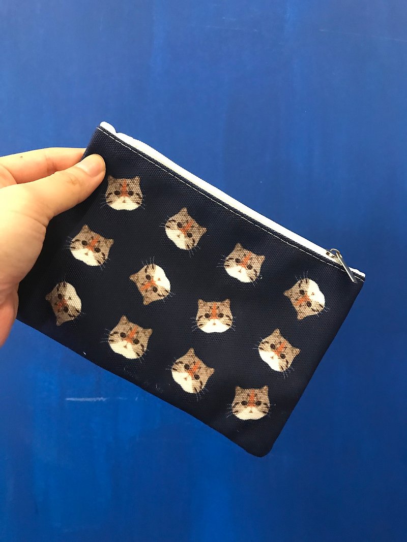 Navy cat pattern little bag - Coin Purses - Cotton & Hemp Multicolor