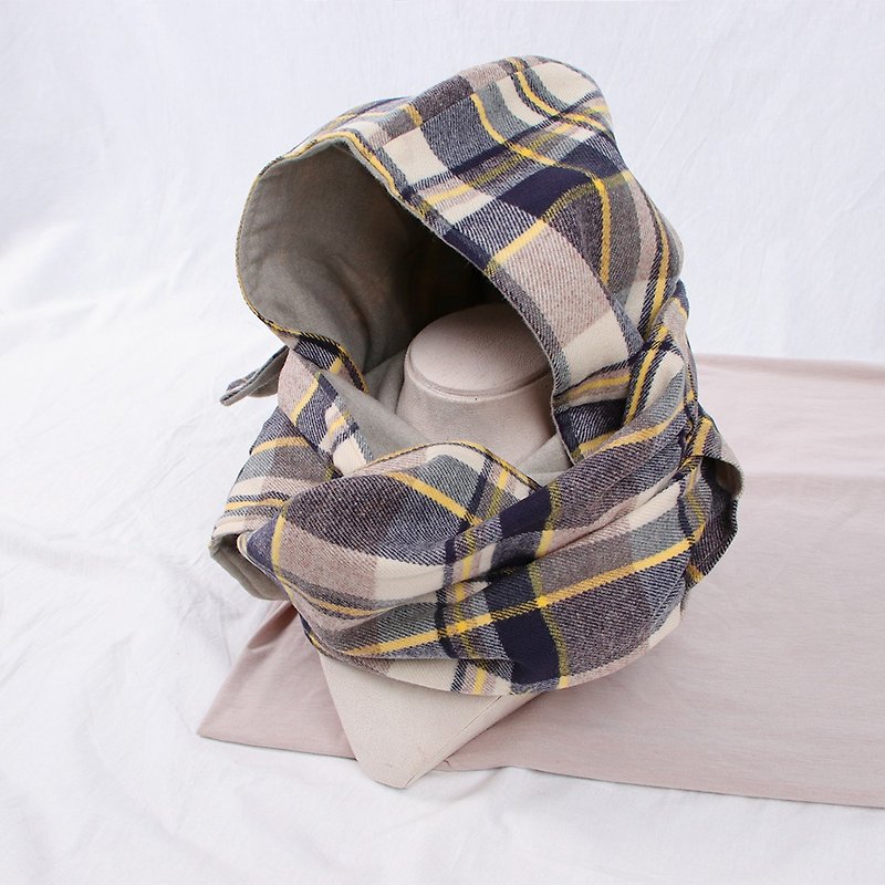 Pocket wool hat scarf/ T0012 - ผ้าพันคอถัก - ผ้าฝ้าย/ผ้าลินิน สีเทา