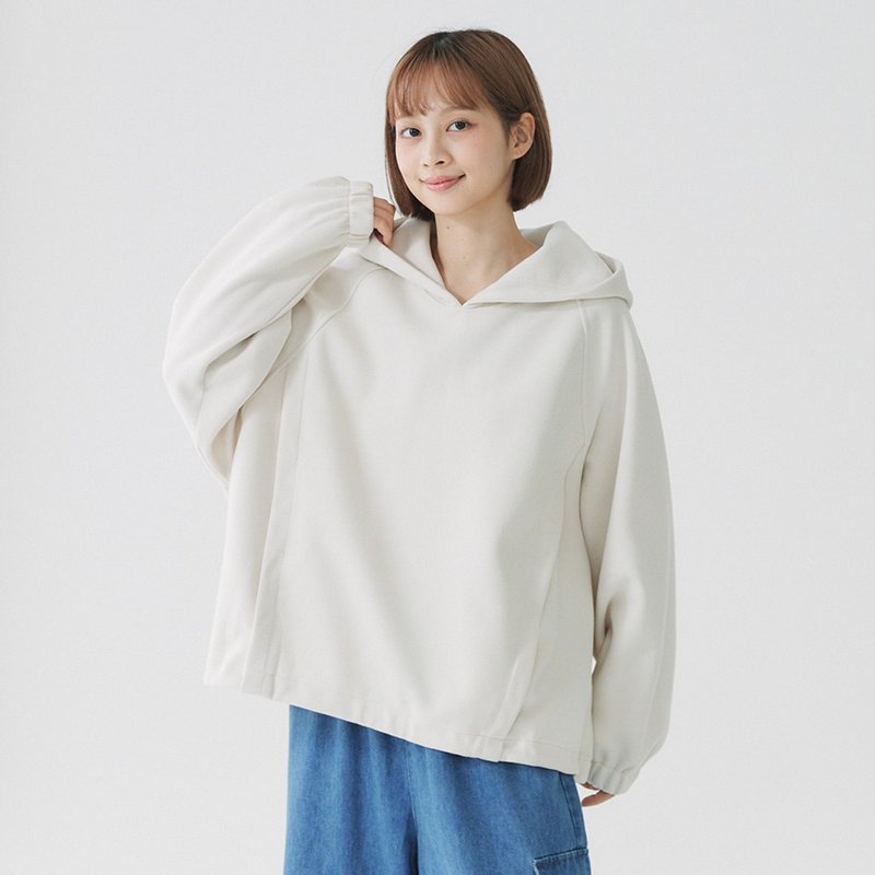 【Simply Yours】下擺抽繩斜肩帽T 白F - 女裝上衣 - 棉．麻 白色