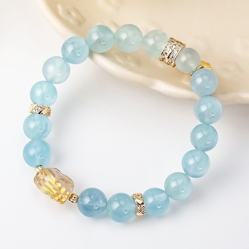 [Exclusive Customization] Diamond, Titanium and Pixiu Crystal Bracelet | Blue - สร้อยข้อมือ - คริสตัล สีน้ำเงิน
