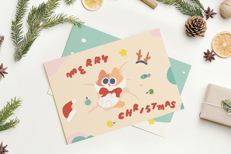 花圈、禮物、貓寶寶聖誕明信片 聖誕卡片  四入組 - 卡片/明信片 - 紙 