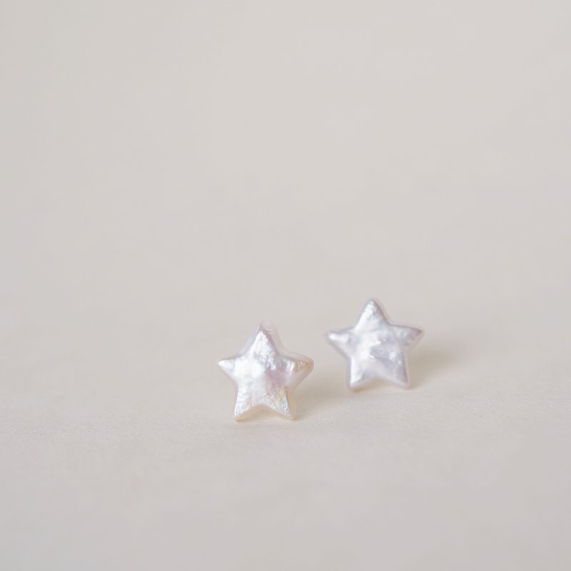 One of a kind 14kgf freshwater pearl star earrings - ต่างหู - ไข่มุก ขาว