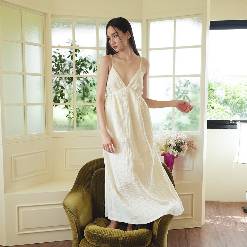 Marynne Julia Dress (Cream) Tie Back Dress - One Piece Dresses - Cotton & Hemp 