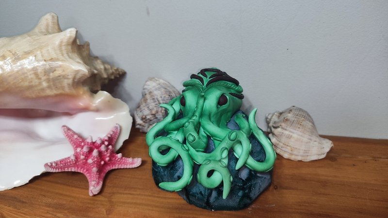 インテリア彫刻タコの海の生き物 - 置物 - 粘土 多色
