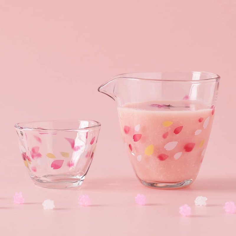 日本ADERIA TEBINERI HARUIRO 櫻花1壺2杯組 - 酒杯/酒器 - 玻璃 粉紅色