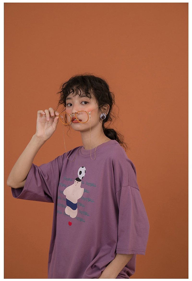 Deli Monster | Sumo Football | Japanese Cartoon Round Neck Fresh Campus Vintage Loose Thin T-shirt Short Sleeve - Women's T-Shirts - Cotton & Hemp 