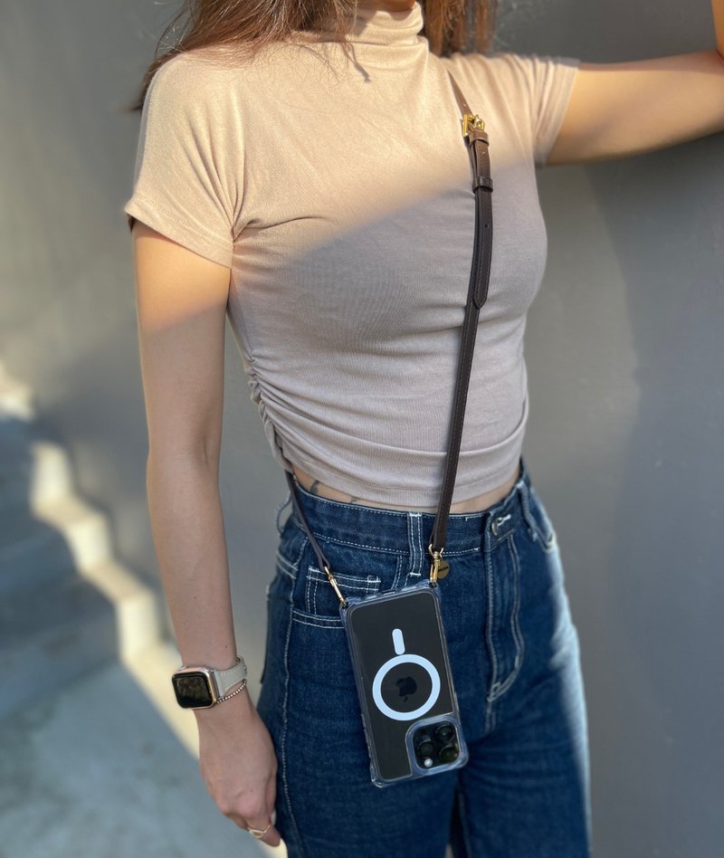 【MISIA】421 Body Strap EBÈNE皮革長背帶-深咖 - 手機配件 - 真皮 