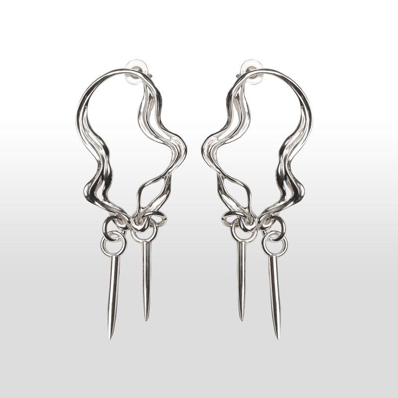 Crush Jewel Nouveau Earrings 925 Sterling Silver - ต่างหู - เงิน สีเงิน