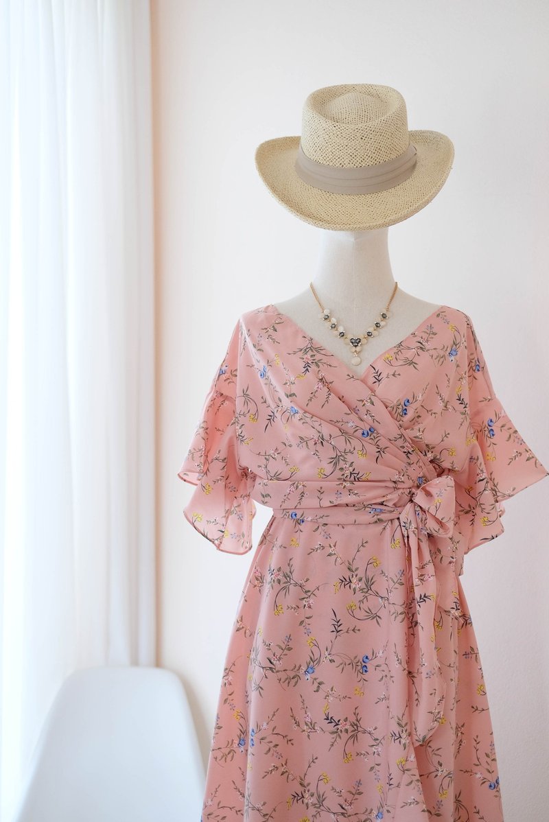 Floral Pink dress Pink Bridesmaid dress Bridesmaid Robe Sundress Summer dress - 洋裝/連身裙 - 聚酯纖維 粉紅色