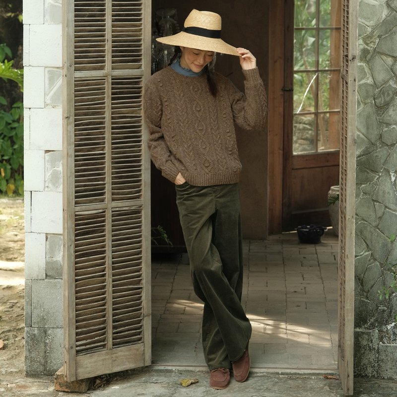 MintCheese 強烈推薦日產柔軟細膩燈芯絨枯葉棕綠法式長褲 - 女長褲 - 其他材質 綠色