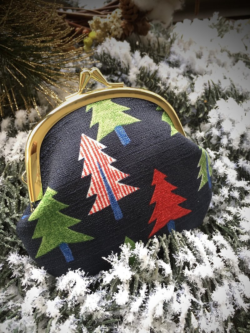 日本聖誕樹多功能口金包（卡片+紙鈔+銅板） - 銀包 - 棉．麻 藍色