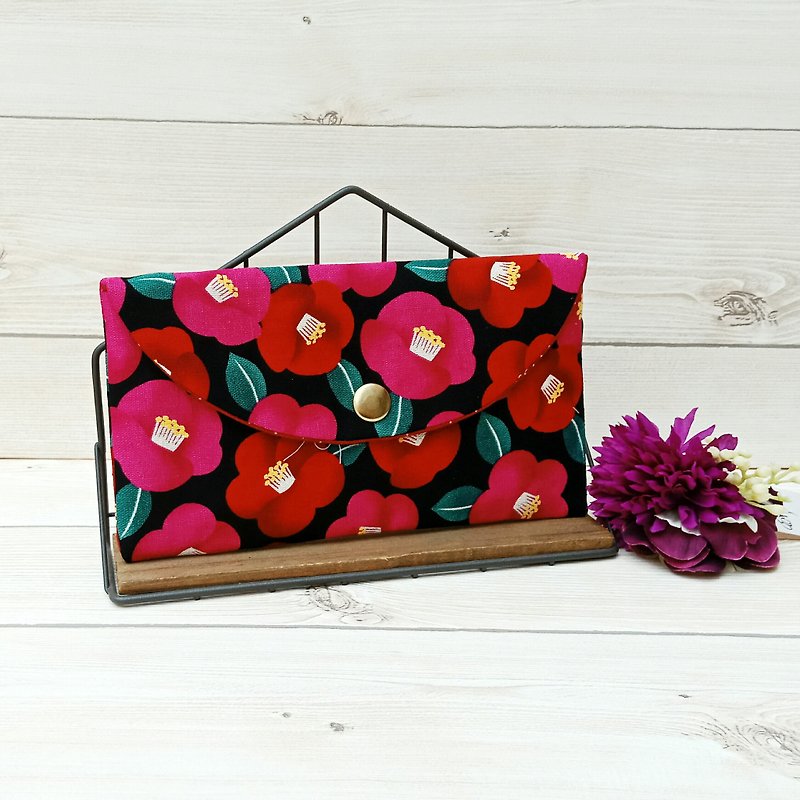 [Fortune Lucky Red Bag] Elegant Flowers - กระเป๋าสตางค์ - ผ้าฝ้าย/ผ้าลินิน สีแดง