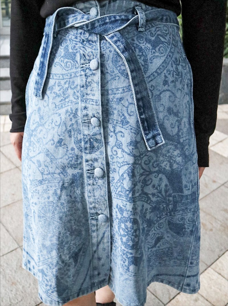 芭娜自家雷射設計牛仔短裙 - 裙子/長裙 - 聚酯纖維 藍色
