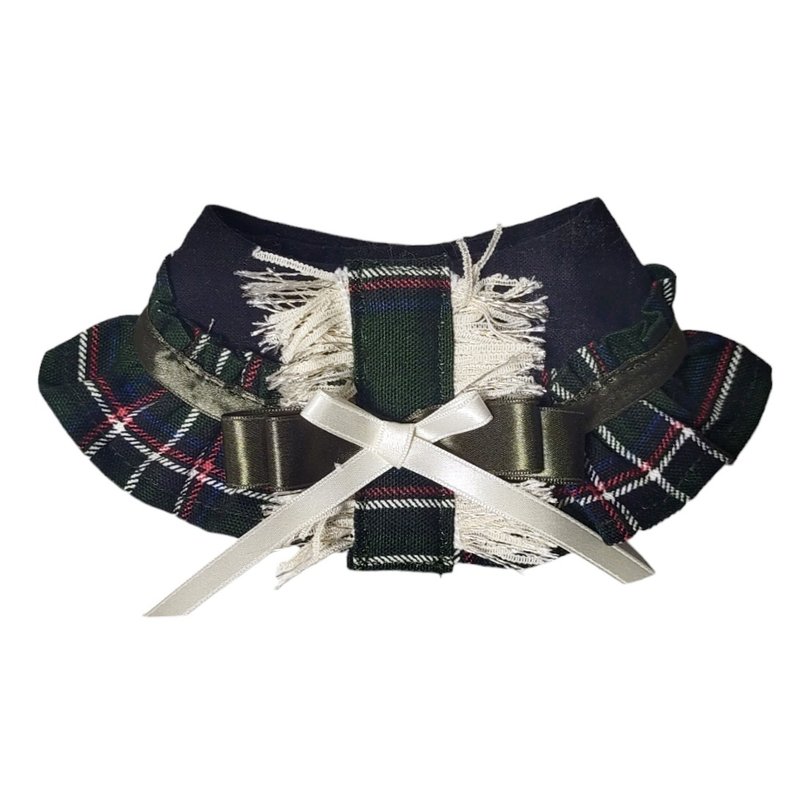 Tartan Print Lace Collar - ชุดสัตว์เลี้ยง - ผ้าฝ้าย/ผ้าลินิน หลากหลายสี