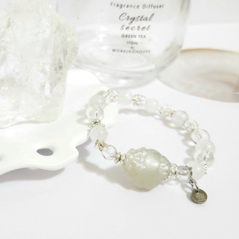 銀月光龍龜設計手鍊/平衡身心、招桃花之搭配水晶 - 手鍊/手鐲 - 水晶 白色