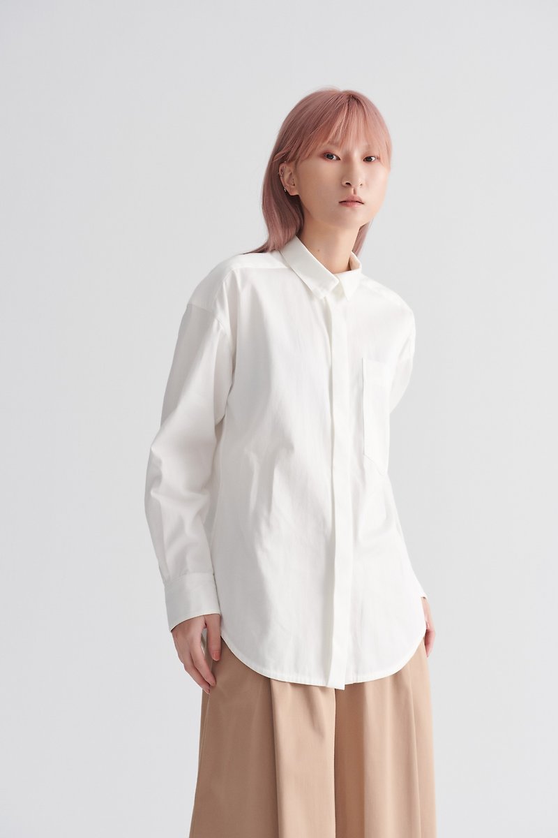 Shan Yong 斜紋簡約造型棉質襯衫 - 恤衫 - 棉．麻 