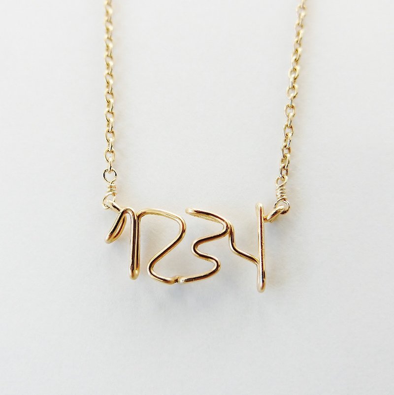 Handwritten numbers (number) 4 digit necklace [10k gold] - สร้อยคอ - เครื่องประดับ สีทอง