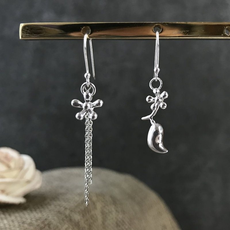 hope bird flower earrings (can be hung with hooks or Clip-On) - Earrings & Clip-ons - Sterling Silver Silver