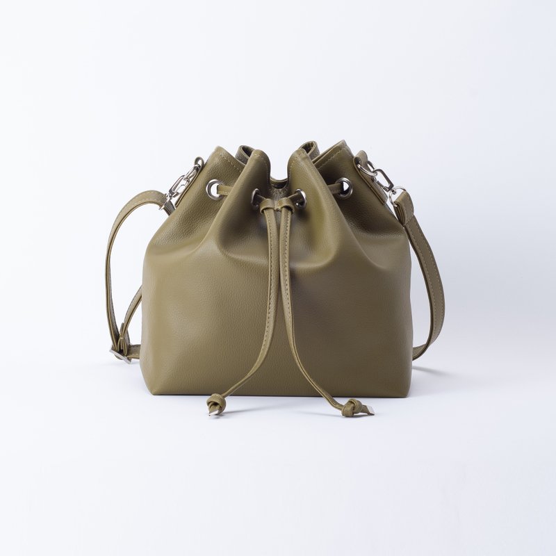 Comfortable Shoulder Bucket Bag - Matcha Green - Drawstring Bags - Faux Leather Green