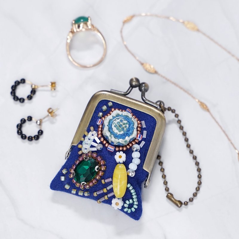 Beaded Coin Purse Necklace 88 – Blue Wool / Wearable Art / Statemen/ Bag Charm - Charms - Wool Blue
