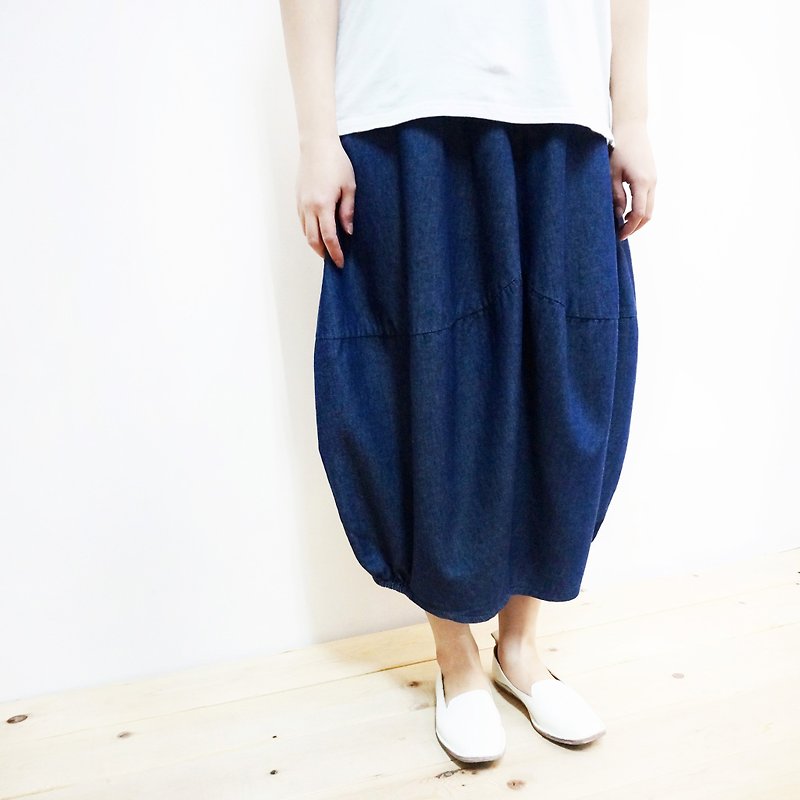[MIT] Qi Wu eight 〇x elastic cotton bud skirt seven (tannins) - Skirts - Cotton & Hemp Blue