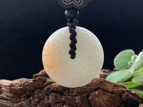 淳玉晶品坊 快速出貨 天然緬甸玉翡翠項鍊 雕花平安扣 白底撒金料