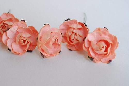 makemefrompaper Paper Flower, DIY supplies 25 pieces mulberry peony size 3.5 cm., peach color