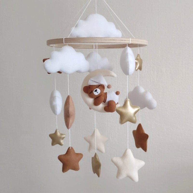 Bear baby mobile neutral gender nursery decor, crib mobile, baby shower gift - 寶寶/兒童玩具/玩偶 - 環保材質 咖啡色