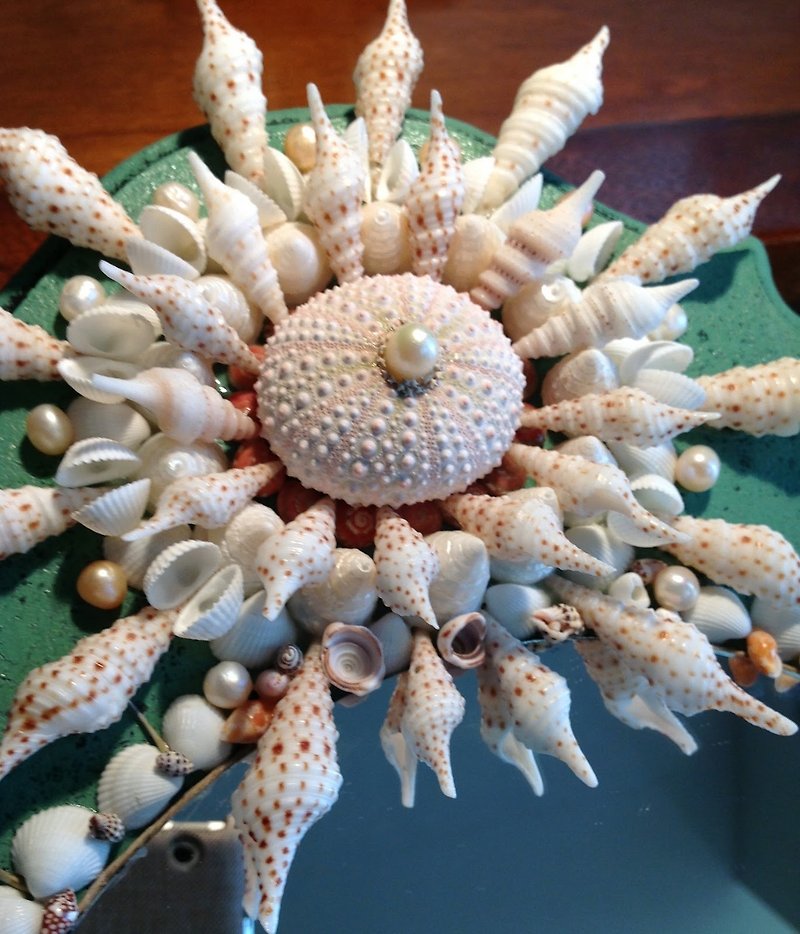 Sea Shell Mirror-Welcome Pearl Shell Flower Beauty Mirror-Ocean-Gift-Flower Mirror - อุปกรณ์แต่งหน้า/กระจก/หวี - ไม้ 