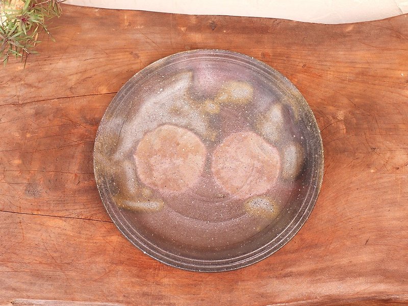 Bizen ware plate, Sangiri (21cm) sr3-080 - จานและถาด - ดินเผา สีนำ้ตาล