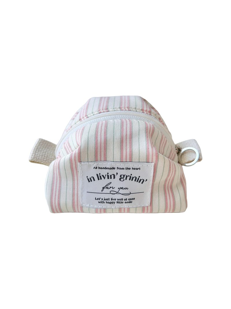 vintage stripe pouch S_pink - 化妝包/收納袋 - 其他人造纖維 粉紅色
