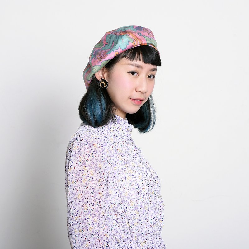 JOJA /ベル/ヴィンテージ古布ピンク植物-s - 帽子 - その他の化学繊維 ピンク