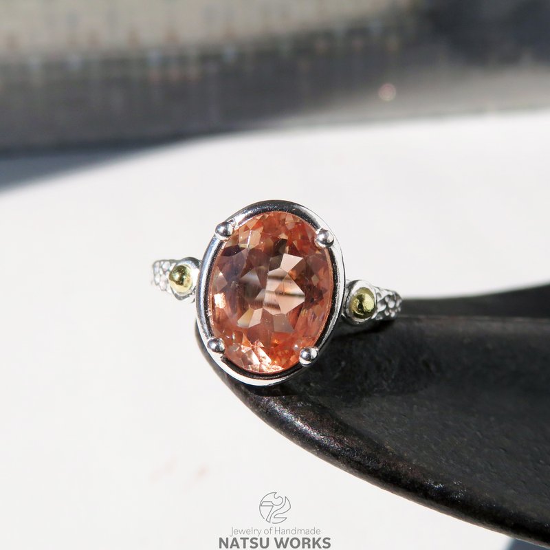 オレゴン サンストーン リング / Oregon Sunstone with 18k balls Ring - 戒指 - 寶石 橘色