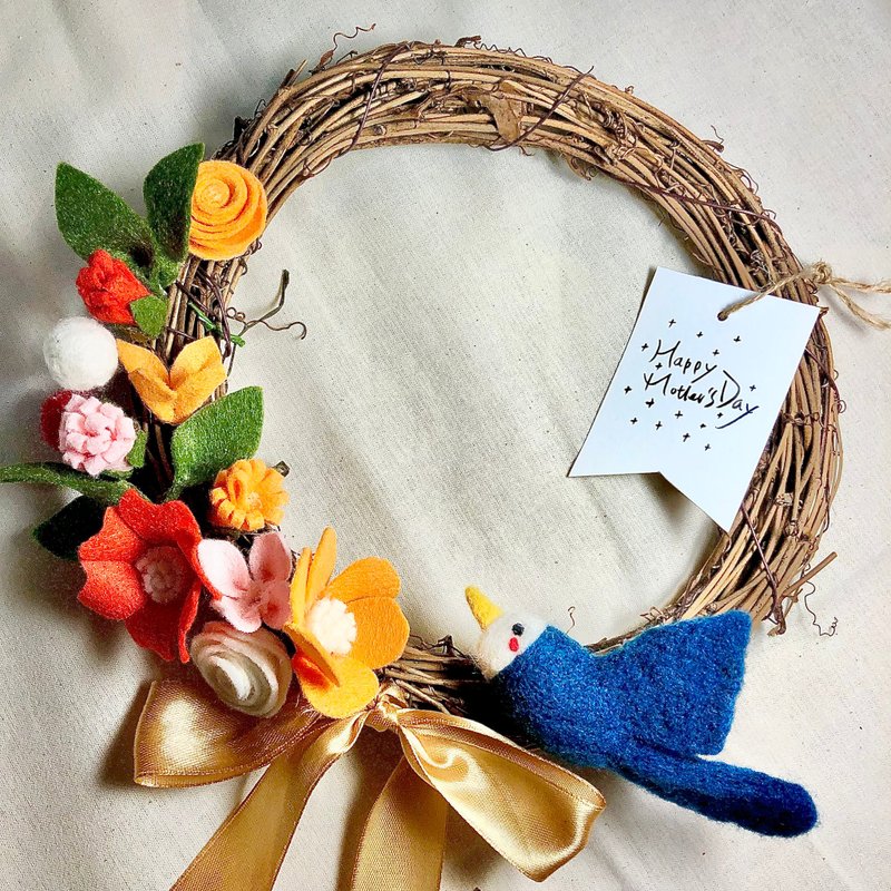 【 DIY 手作】幸福青鳥花圈-1對1線上授課+材料包 - 編織/刺繡/羊毛氈/縫紉 - 其他材質 
