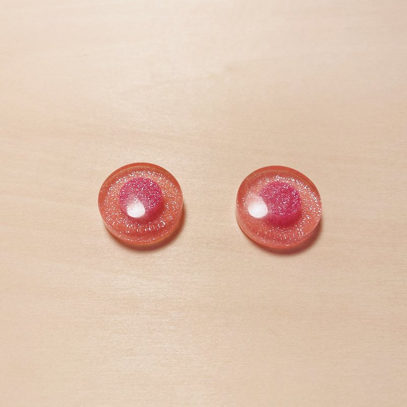 復古粉紅糖果圓耳環 - 耳環/耳夾 - 樹脂 粉紅色