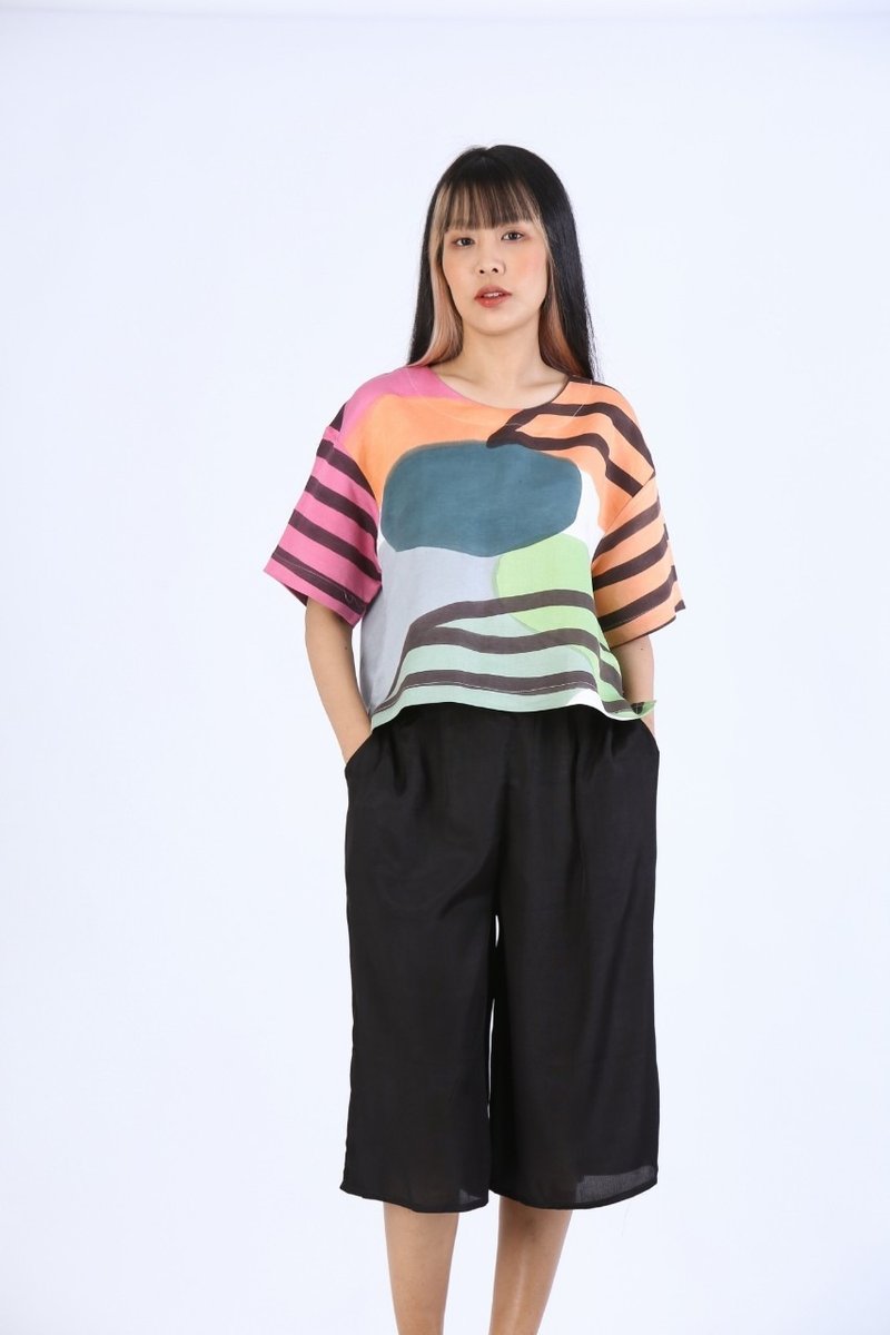 Blouse Kimono Linen Silk Hand paint For Summer Beach - 女上衣/長袖上衣 - 棉．麻 多色