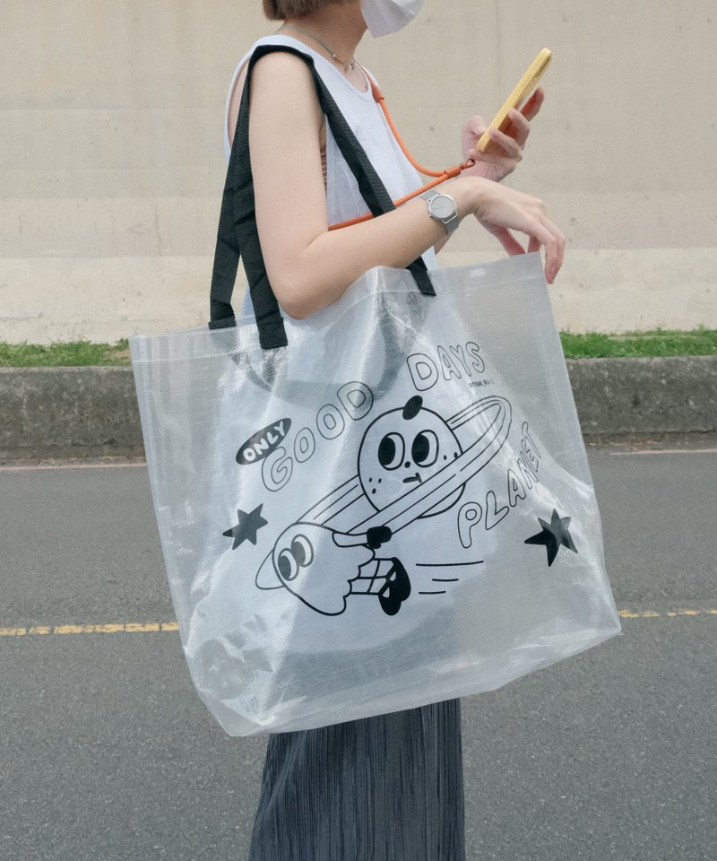 good days universe oversized shopping bag - กระเป๋าถือ - ไนลอน สีใส