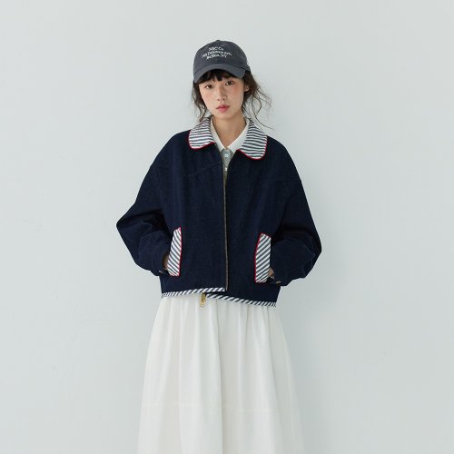 Sora 條紋拼接牛仔外套|外套|春款|Sora-1757