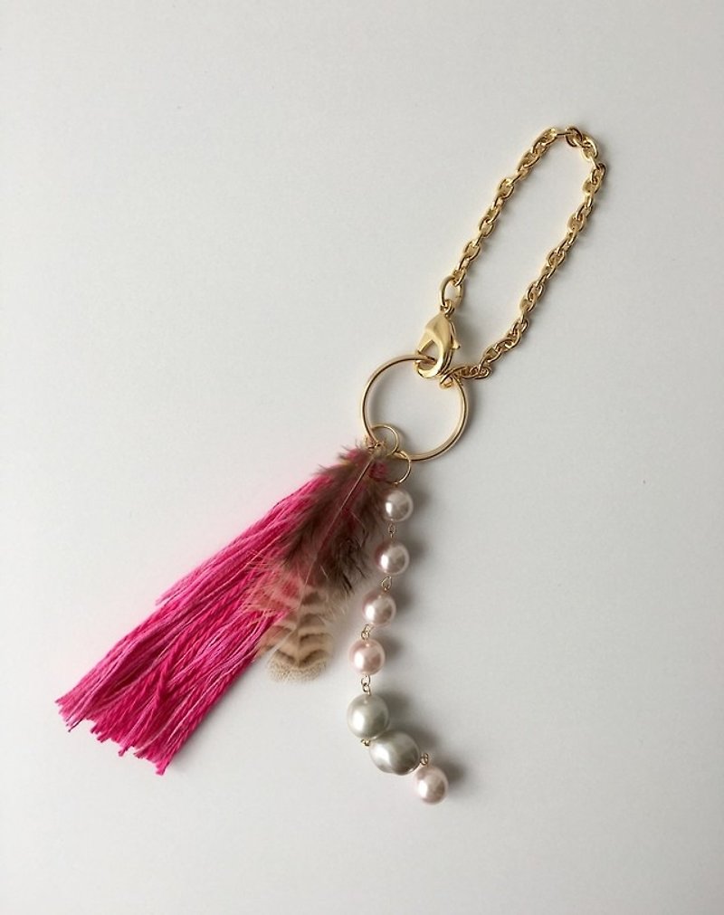 Mood rises Pink Tassel & Pearl bag Charm 2 - Other - Other Metals Pink