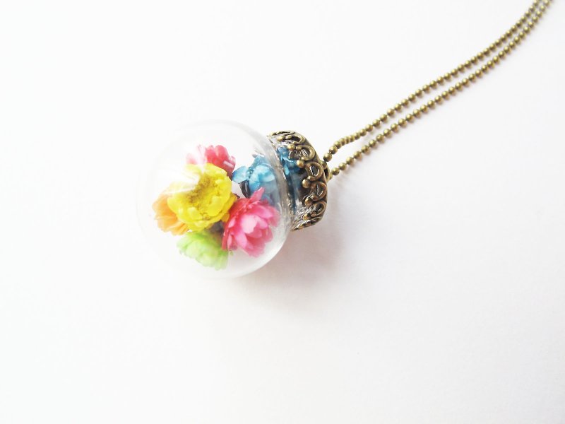＊Rosy Garden＊Rainbow Daisies glass ball necklace - สร้อยติดคอ - แก้ว หลากหลายสี